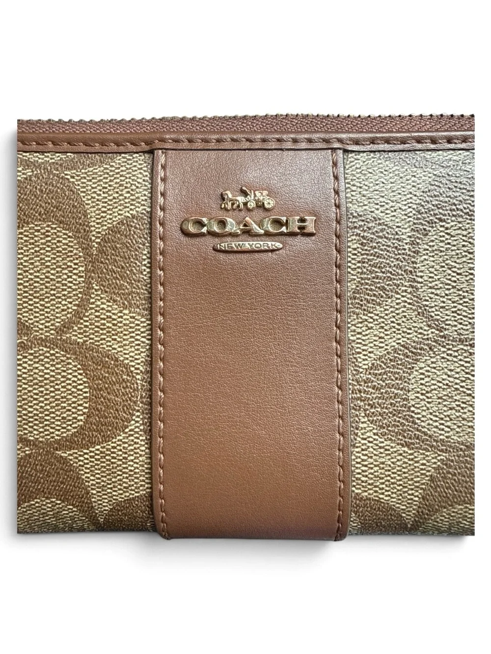 Coach Beige/Brown Signature Zip Around Wallet